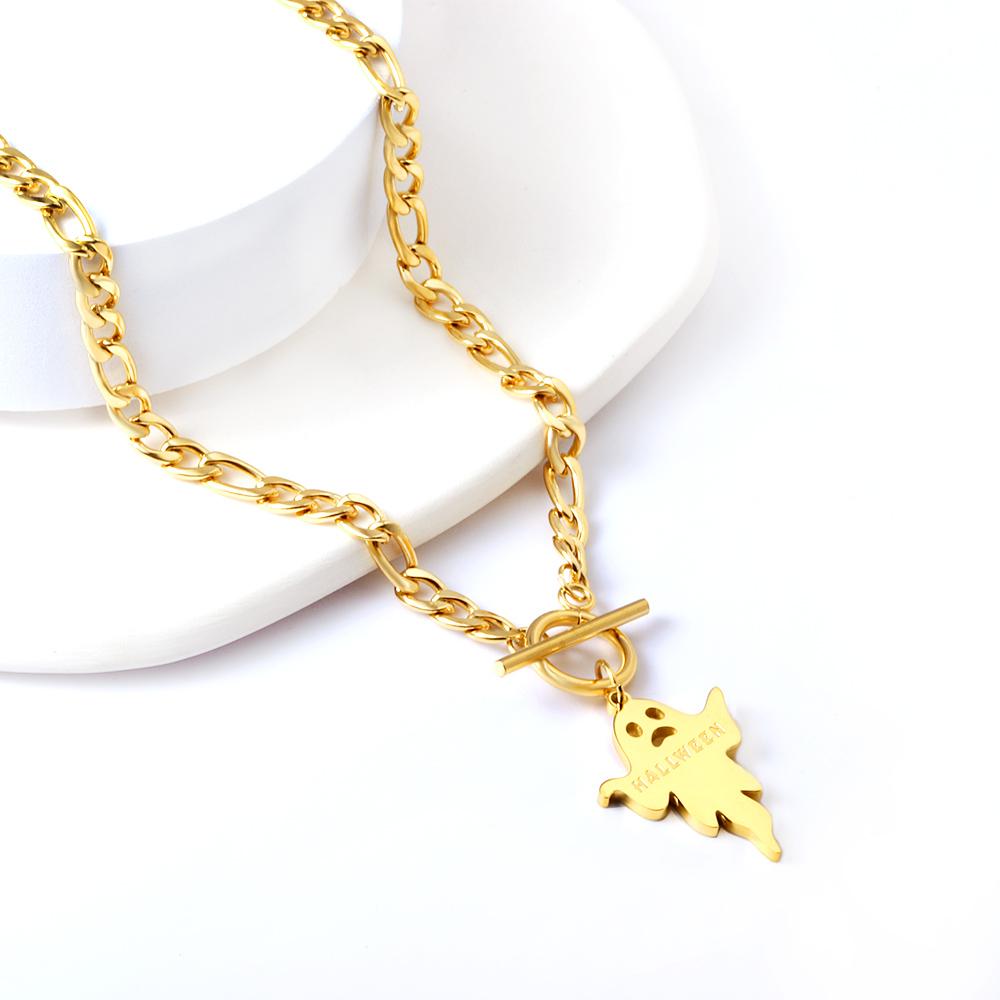 ASON Trendy Halloween Ghost Link Chain With OT Clasp Pendant Necklace Gold Color Stainless Steel For Women Men Jewelry Boho asonjewelry