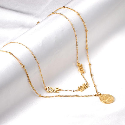 ASON Gold Color Hamsa Hand Round Pendant Multi-layer Necklace Stainless Steel Fatima Choker for Women Men Fashion Jewelry asonjewelry