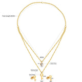 Key Pendant Stainless Steel Necklace Earring Crystal Wedding Bridal Gold Jewelry Set For Women Girls Jewellery Set