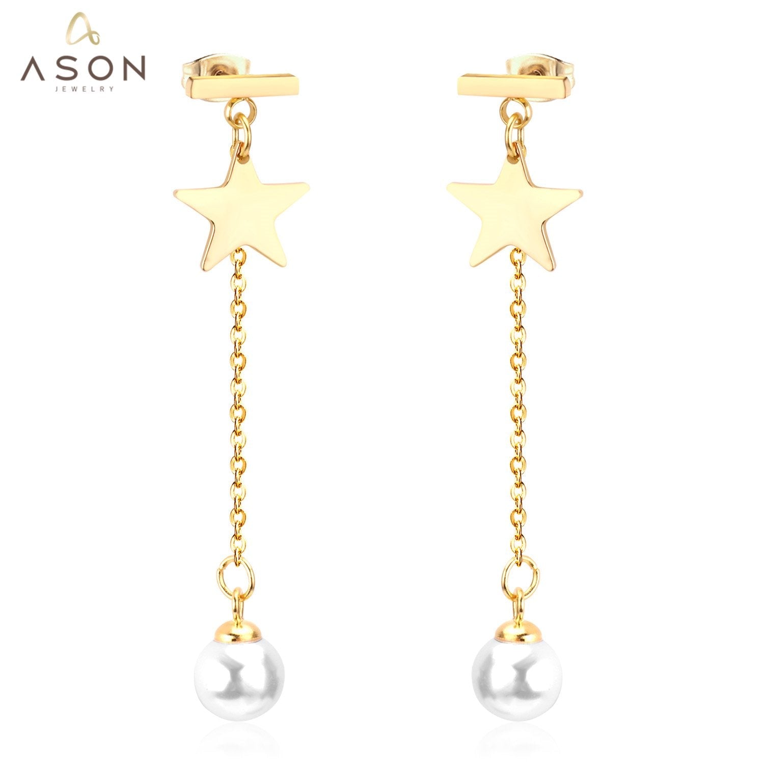 ASON Imitation Pearl  Drop Earrings Star Pendants Long Link Chain Earrings Female Gift Wedding Accessories asonjewelry