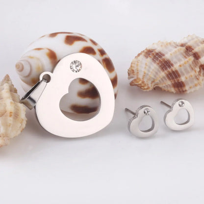 Fashion Heart Shape Hollow Stainless Steel Necklaces Earrings Sets For Women Party Jewellry Sets pendientes mujer asonjewelry