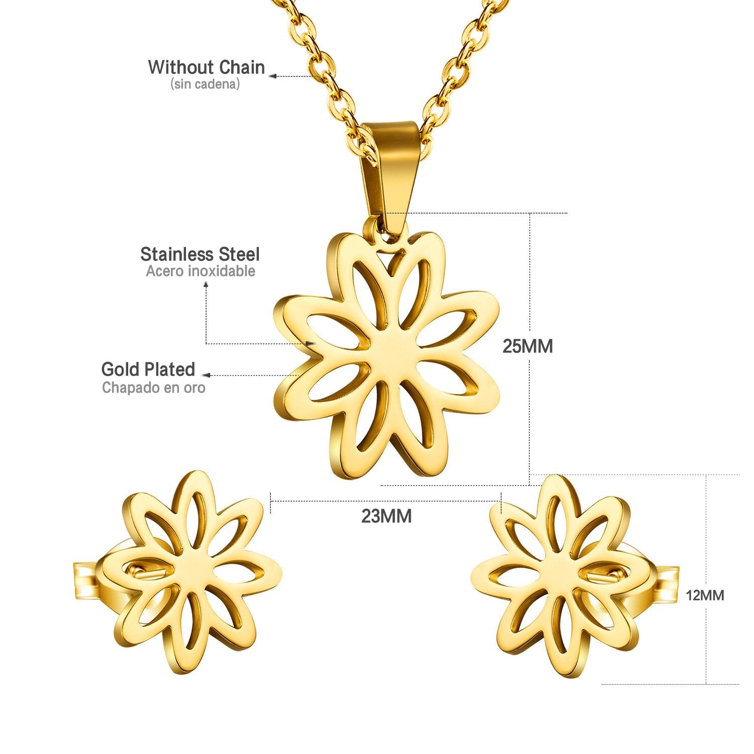 ASON Classic Stainless Steel Gold Color Flower Jewelry Sets for Women Wholesale Necklace Earring Jewlery Sets Party asonjewelry