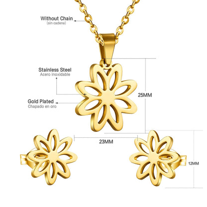 ASON Classic Stainless Steel Gold Color Flower Jewelry Sets for Women Wholesale Necklace Earring Jewlery Sets Party asonjewelry