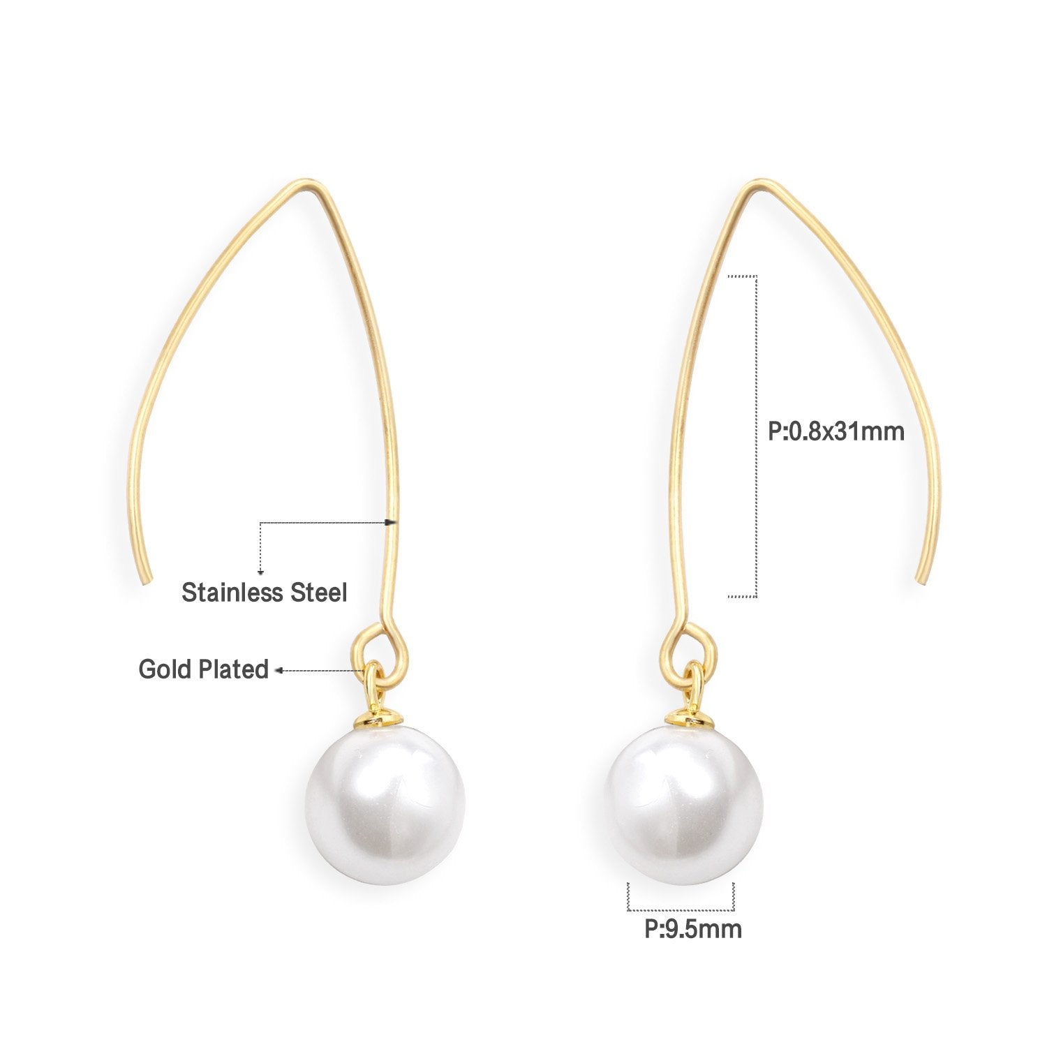 ASON Stylish White Imitation Pearl Drop Earring 316L Stainless Steel Dangle Earring for Women Daily Wear Party Gift Jewelry asonjewelry