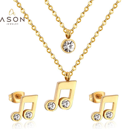 ASON Cubic Zirconia 316L Stainless Steel Gold Bridal Wedding Jewelry Set for Women Necklace Pendant Small Stud Earring asonjewelry