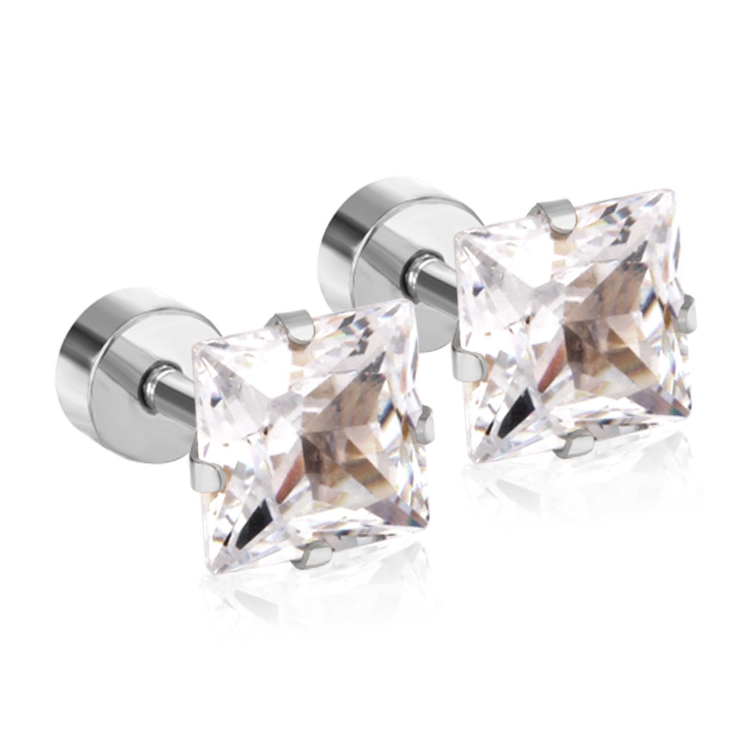 12 pair ASON 3-7mm Square Cubic Zirconia Screw Piercing Stud Earring Set Gold Color for Women Girl Men Ear Stainless Steel Jewelry asonjewelry