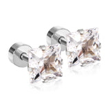 12 pair ASON 3-7mm Square Cubic Zirconia Screw Piercing Stud Earring Set Gold Color for Women Girl Men Ear Stainless Steel Jewelry