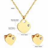 Lovely Heart Stainless Steel Bridal Jewelry Sets Necklace Earrings Accessories Set For Women Wedding Gift