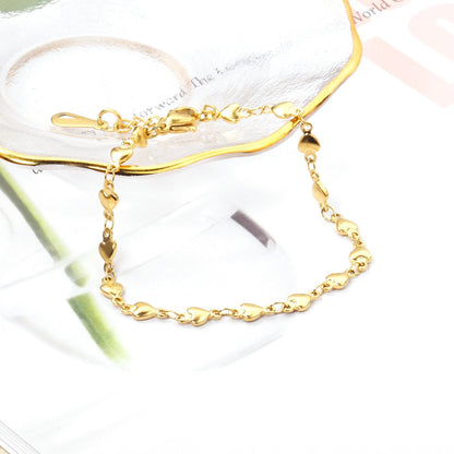 ASON Heart Charm Chain Bracelets Gold Color Stainless Steel for Women Lovely Jewelry with Extender Adjustable Bangle asonjewelry