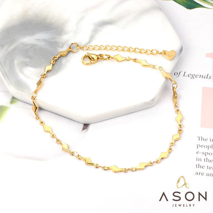 ASON Gold Color Stainless Steel Lightning Shape Chains Anklet For Women Foot Summer Beach Fashion Jewelry Accessories Gift asonjewelry