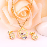 Cubic Zirconia Round Double Necklace Earrings Jewelry Sets For Women Girl bijoux Stainless Steel Wholesale Wedding