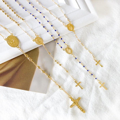 ASON Long Scapular Catholic Rosaries Beads Christian Cross Pendant Necklaces Stainless Steel for Women Men Jewelry Chokers asonjewelry