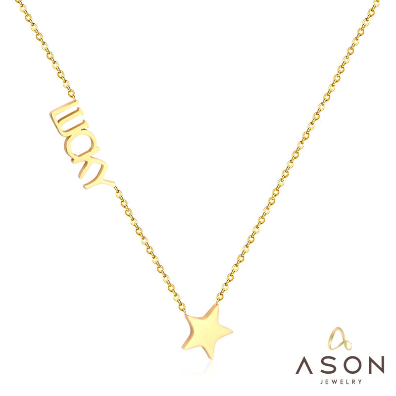 ASON Initial Necklace Women Girl Stainless Steel Letter Lucky Star Pendant Necklace Collier Choker Collars Wedding Necklace