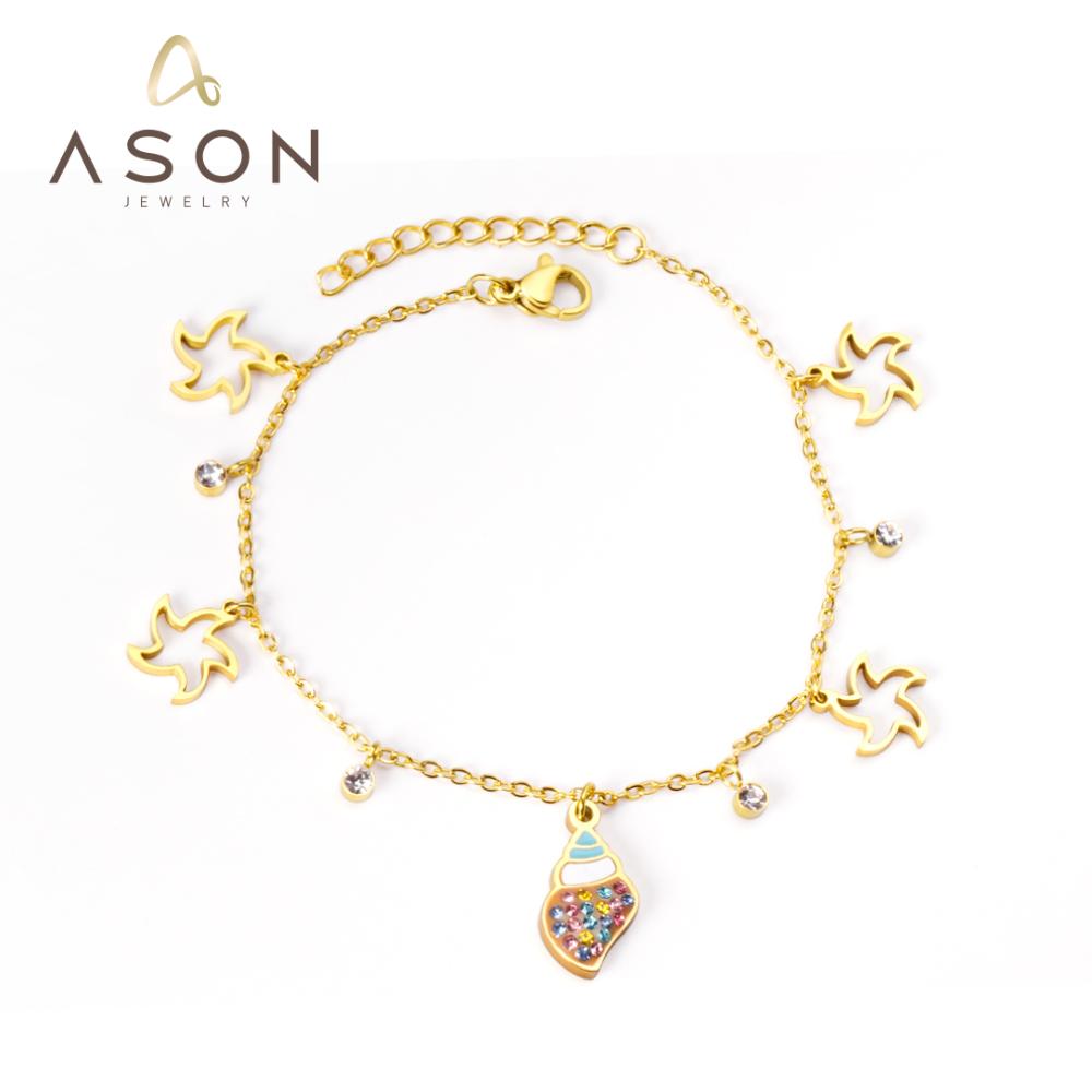 ASON Trendy Conch and Star Charm Bracelet Stainless Steel Bangle 17+3cm Fashion Jewelry for Women Party Gift Accessories asonjewelry