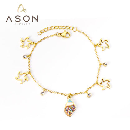 ASON Trendy Conch and Star Charm Bracelet Stainless Steel Bangle 17+3cm Fashion Jewelry for Women Party Gift Accessories asonjewelry